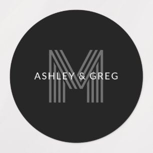 Retro Modern Name/s Editable Monogram Black & Grey