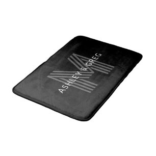 Retro Modern Name/s Editable Monogram Black & Grey Bath Mat