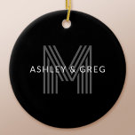Retro Modern Name/s Editable Monogram Black & Grey Ceramic Tree Decoration<br><div class="desc">Stylish customisable retro-modern monogram,  edit as you wish!</div>