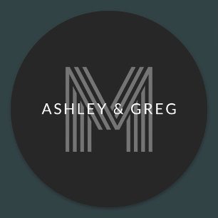 Retro Modern Name/s Editable Monogram Black & Grey Classic Round Sticker