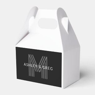 Retro Modern Name/s Editable Monogram Black & Grey Favour Box