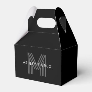 Retro Modern Name/s Editable Monogram Black & Grey Favour Box