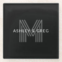 Retro Modern Name/s Editable Monogram Black & Grey