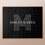 Retro Modern Name/s Editable Monogram Black & Grey Jigsaw Puzzle<br><div class="desc">Stylish customisable retro-modern monogram,  edit as you wish!</div>