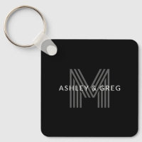 Retro Modern Name/s Editable Monogram Black & Grey