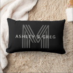 Retro Modern Name/s Editable Monogram Black & Grey Lumbar Cushion<br><div class="desc">Stylish customisable retro-modern monogram,  edit as you wish!</div>
