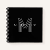 Retro Modern Name/s Editable Monogram Black & Grey