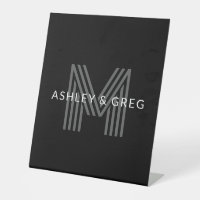 Retro Modern Name/s Editable Monogram Black & Grey