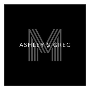 Retro Modern Name/s Editable Monogram Black & Grey Poster