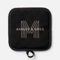 Retro Modern Name/s Editable Monogram Black & Grey