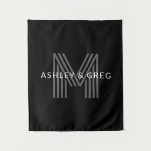 Retro Modern Name/s Editable Monogram Black & Grey Tapestry