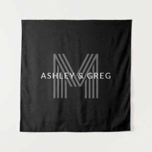 Retro Modern Name/s Editable Monogram Black & Grey Tapestry