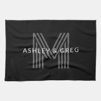 Retro Modern Name/s Editable Monogram Black & Grey