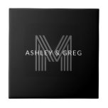 Retro Modern Name/s Editable Monogram Black & Grey Tile<br><div class="desc">Stylish customisable retro-modern monogram,  edit as you wish!</div>