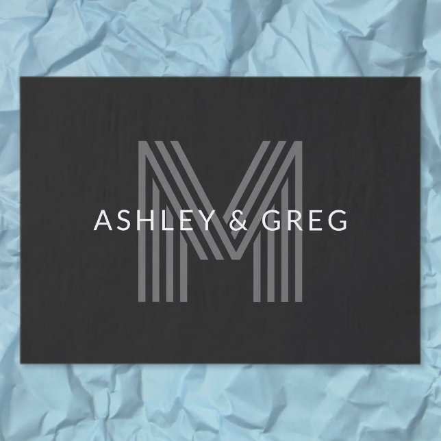Retro Modern Name/s Editable Monogram Black & Grey Tissue Paper (Creator Uploaded)