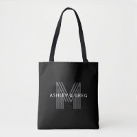 Retro Modern Name/s Editable Monogram Black & Grey