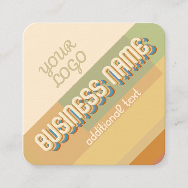 Retro-Modern Name w/Geometric Shapes & Colours  Sq Square Business Card (Front)