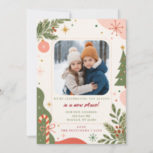 Retro Modern New Home for Holidays Photo Moving Holiday Card