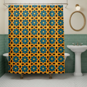 Retro Modern Orange And Blue  Shower Curtain