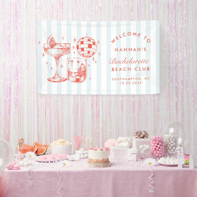 Retro Modern Orange & Blue Stripes Bachelorette Banner (Party)