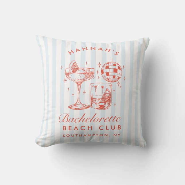 Retro Modern Orange & Blue Stripes Bachelorette Cushion (Front)