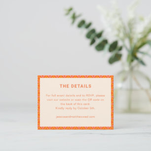 Retro Modern Orange Geometric Wedding RSVP QR Code Enclosure Card