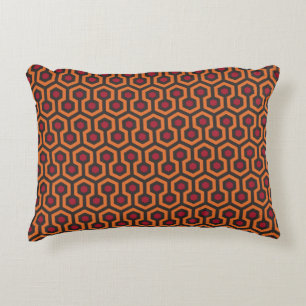 Retro Modern Orange Red Brown Hexagon Pattern Decorative Cushion