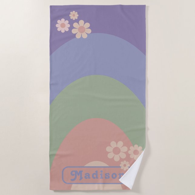 Retro Modern Pastel Arch Name Beach Towel (Front)