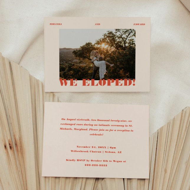 Retro Modern Photo Elopement Wedding Reception Invitation (Creator Uploaded)