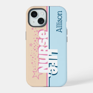 Retro Modern Pink and Blue Nurse Life Personalised iPhone 15 Case