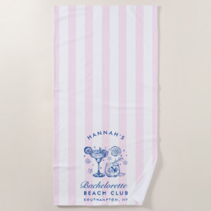 Retro Modern Pink & Blue Bachelorette Weekend Beach Towel