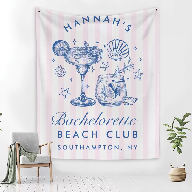 Retro Modern Pink & Blue Bachelorette Weekend Tapestry (Creator Uploaded)