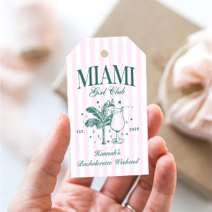 Retro Modern Pink & Green Miami Bachelorette Party Gift Tags