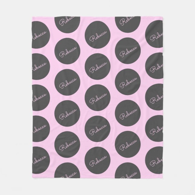 Retro-modern Pink & Grey Modern Polka Dot Design Fleece Blanket (Front)