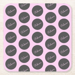 Retro-modern Pink & Grey Modern Polka Dot Design Square Paper Coaster