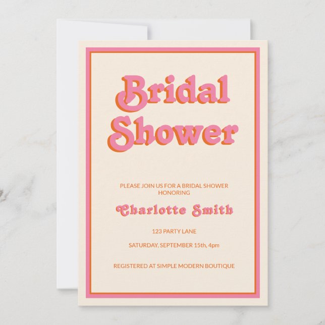 Retro Modern Pink Orange Bridal Shower Invitation (Front)