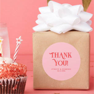 Retro Modern Pink & Red Wedding Thank You Classic Round Sticker
