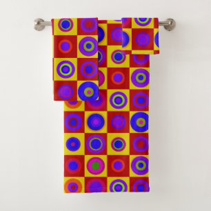 Retro Modern Polka Dots Circles Op Art 1970s Bath Towel Set