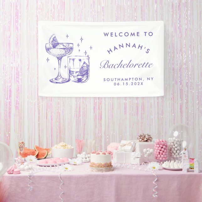 Retro Modern Purple Cocktail Bachelorette Banner (Party)