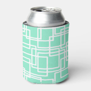 Retro Modern Rectangles On Diluted Aqua Can Cooler