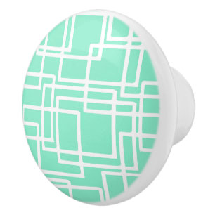 Retro Modern Rectangles On Diluted Aqua Ceramic Knob