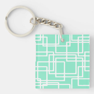 Retro Modern Rectangles On Diluted Aqua Key Ring