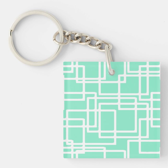 Retro Modern Rectangles On Diluted Aqua Key Ring (Front)