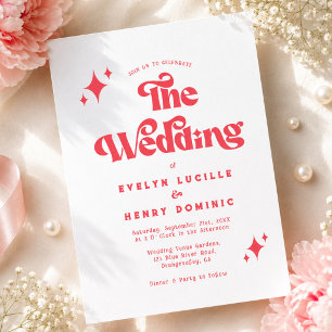 Retro Modern Red and White Wedding Invitation