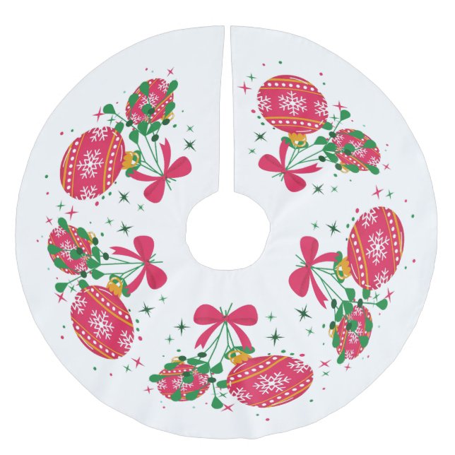Retro Modern Red Christmas Ornaments Brushed Polyester Tree Skirt (Front)