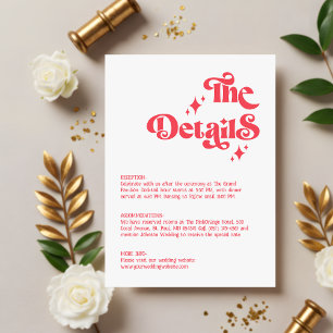 Retro Modern Red & White Wedding Details Enclosure Card