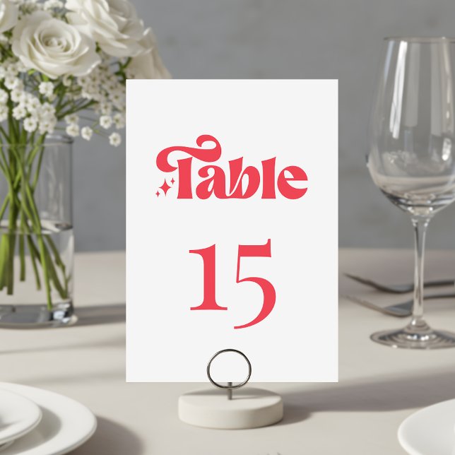 Retro Modern Red & White Wedding Table Number (Creator Uploaded)