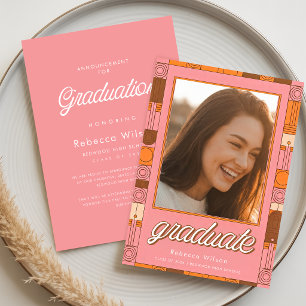 Retro Modern Script Graduate Photo Graduation Announcement