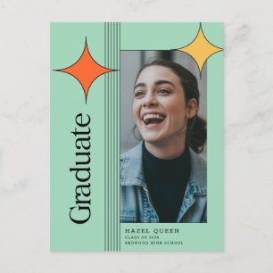 Retro Modern Script Photo Graduation Thank You Postcard