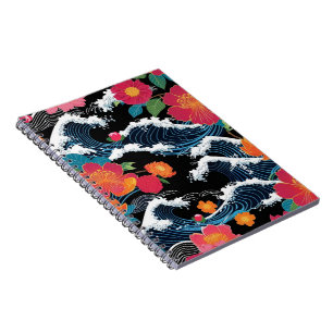 Retro Modern Seigaiha Sakura Flowers Japan party Notebook